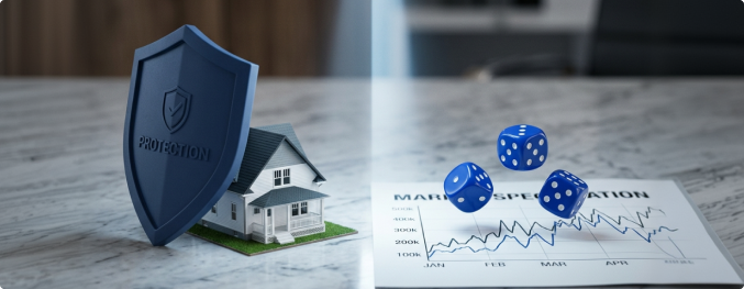 Insurance shield protecting a home and financial assets representing why these principles matter